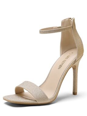 Dream Pairs Gold Glitter Open-Toe Ankle-Strap Stiletto Heels